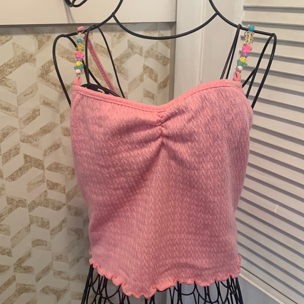womens aesthetic pink beaded crop top